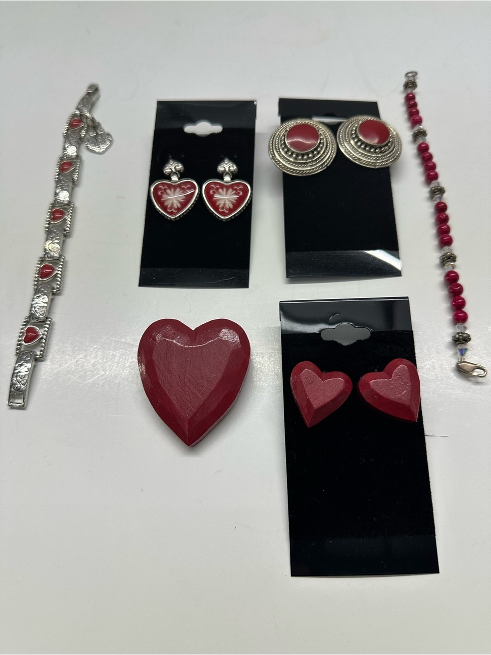 Vintage Silver & Red Hearts Jewelry Lot